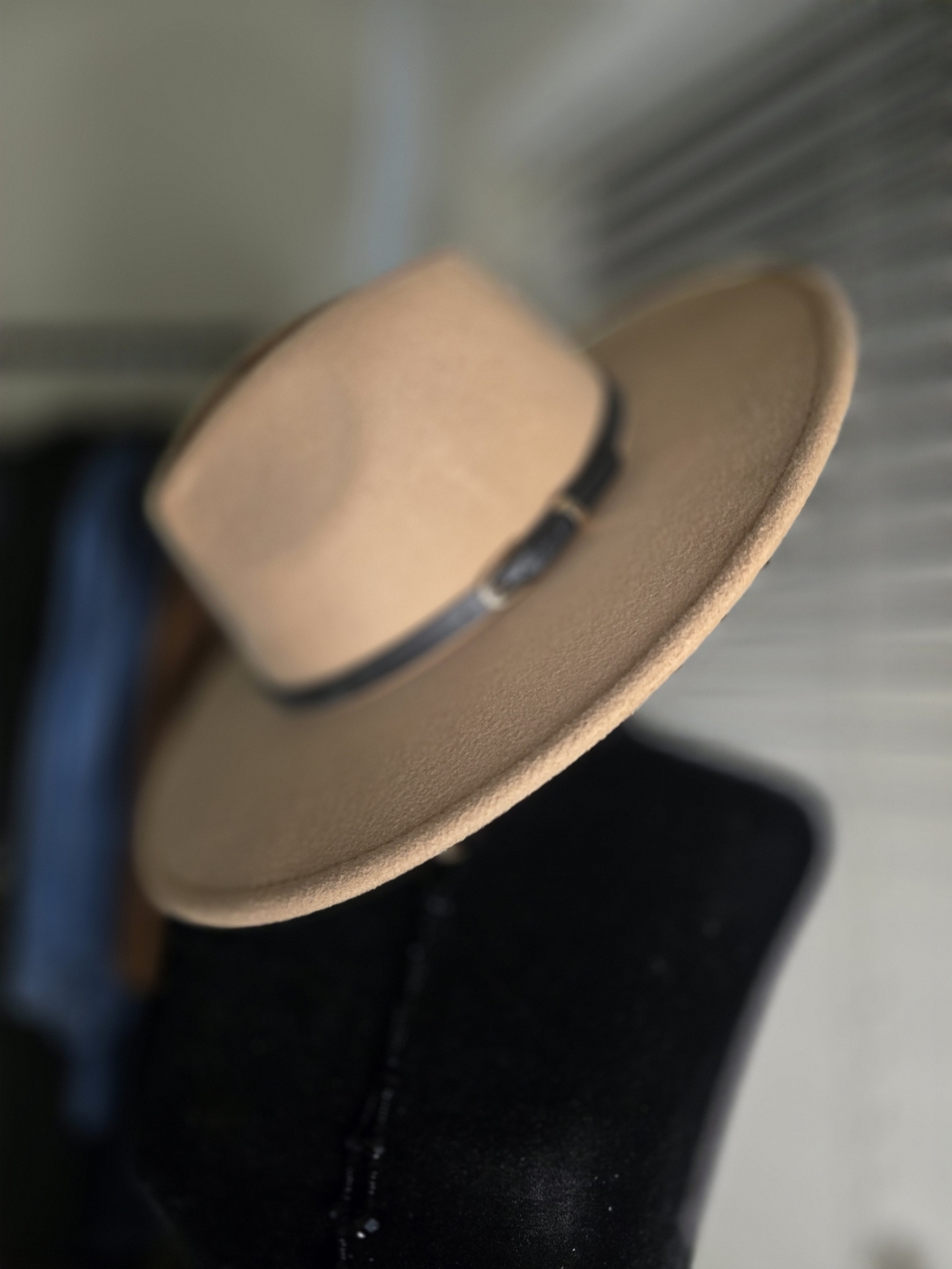 San Diego Hat Company Tan Wide Brim Wool Felt Fedora with Black Band